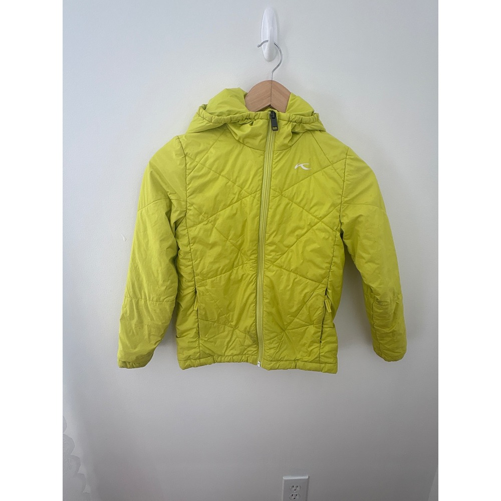 KJUS Boys Bever Insulation Jacket Lime Green Neon Yellow‎ Hooded Puffer Size 140